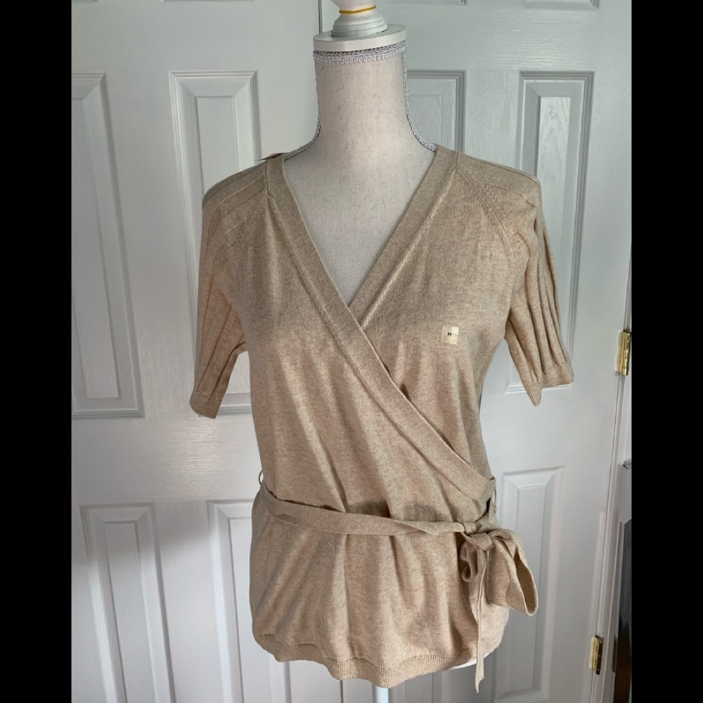 Short sleeve mock wrap sweater